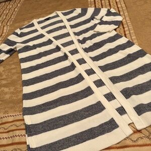 NWOT Talbots Black and White Striped Open Cardigan, maxi-length, PIMA cotton, M